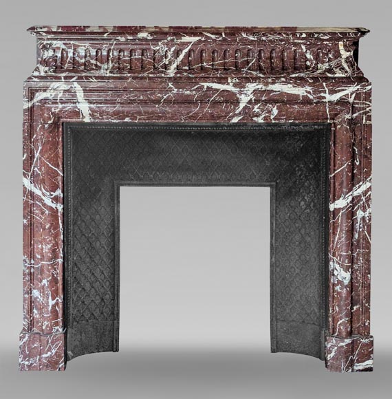 Louis XIV style mantel with acroterion in Rouge du Nord marble Louis XIV style mantel with acroterion in Rouge du Nord marble-0