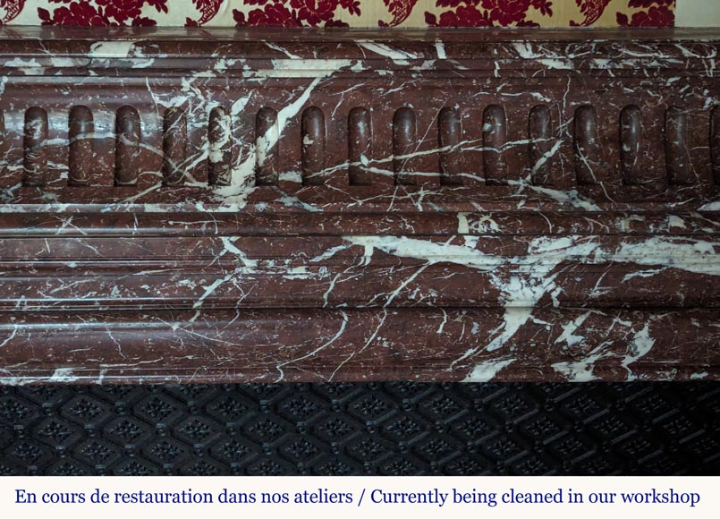Louis XIV style mantel with acroterion in Rouge du Nord marble Louis XIV style mantel with acroterion in Rouge du Nord marble-1