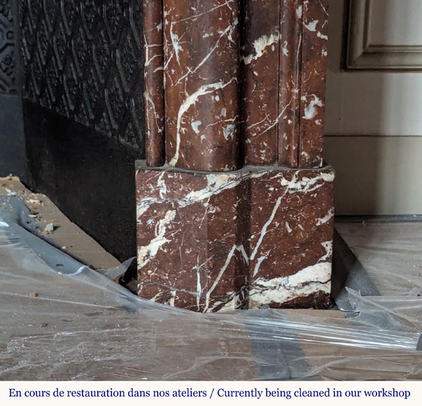 Louis XIV style mantel with acroterion in Rouge du Nord marble Louis XIV style mantel with acroterion in Rouge du Nord marble-8