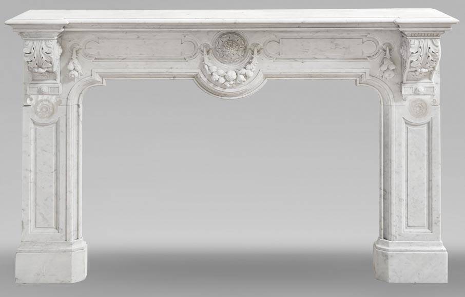 Napoleon III style fireplace in Carrara marble, decorated with a fruit frieze Napoleon III style fireplace in Carrara marble, decorated with a fruit frieze-0