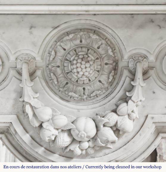 Napoleon III style fireplace in Carrara marble, decorated with a fruit frieze Napoleon III style fireplace in Carrara marble, decorated with a fruit frieze-1