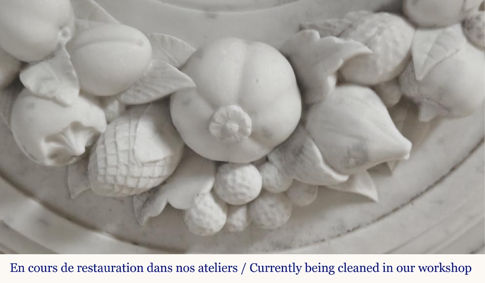 Napoleon III style fireplace in Carrara marble, decorated with a fruit frieze Napoleon III style fireplace in Carrara marble, decorated with a fruit frieze-2