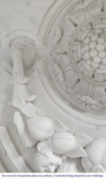 Napoleon III style fireplace in Carrara marble, decorated with a fruit frieze Napoleon III style fireplace in Carrara marble, decorated with a fruit frieze-3