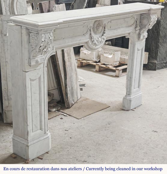 Napoleon III style fireplace in Carrara marble, decorated with a fruit frieze Napoleon III style fireplace in Carrara marble, decorated with a fruit frieze-4