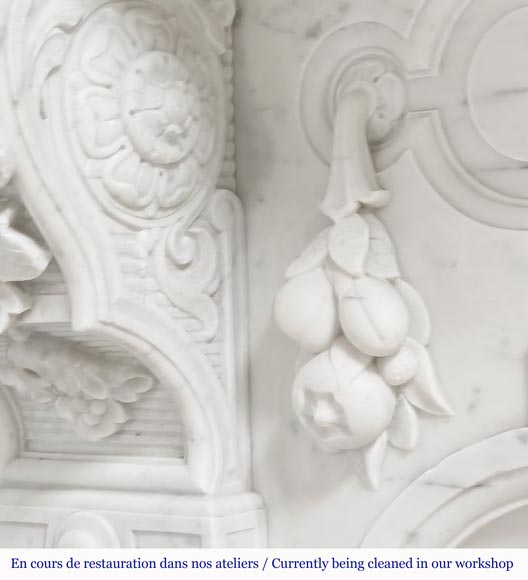 Napoleon III style fireplace in Carrara marble, decorated with a fruit frieze Napoleon III style fireplace in Carrara marble, decorated with a fruit frieze-6