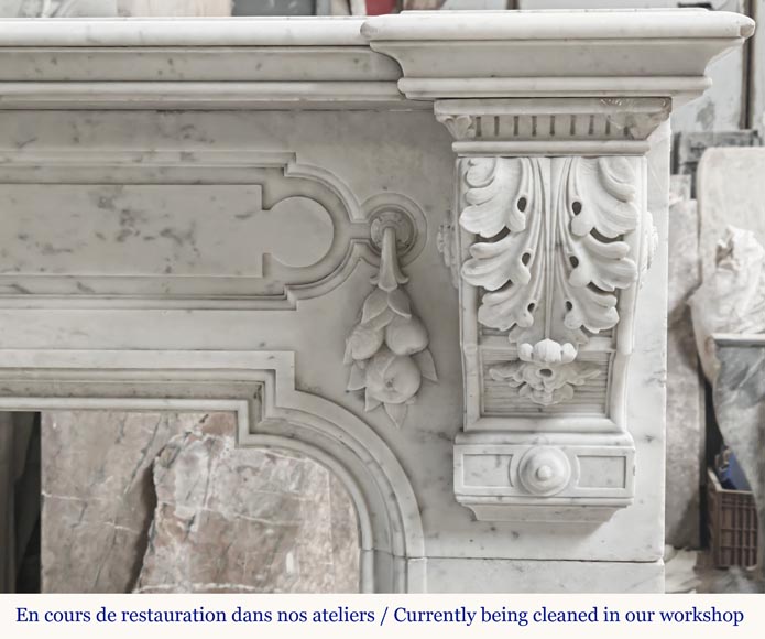 Napoleon III style fireplace in Carrara marble, decorated with a fruit frieze Napoleon III style fireplace in Carrara marble, decorated with a fruit frieze-9