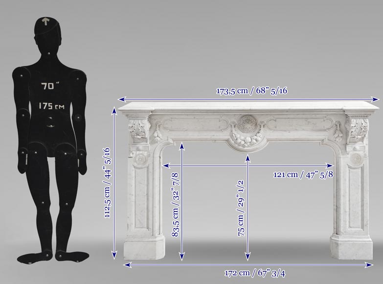 Napoleon III style fireplace in Carrara marble, decorated with a fruit frieze Napoleon III style fireplace in Carrara marble, decorated with a fruit frieze-12