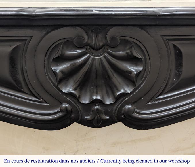 Louis XV style mantel with carved shell in fine black marble Louis XV style mantel with carved shell in fine black marble-1