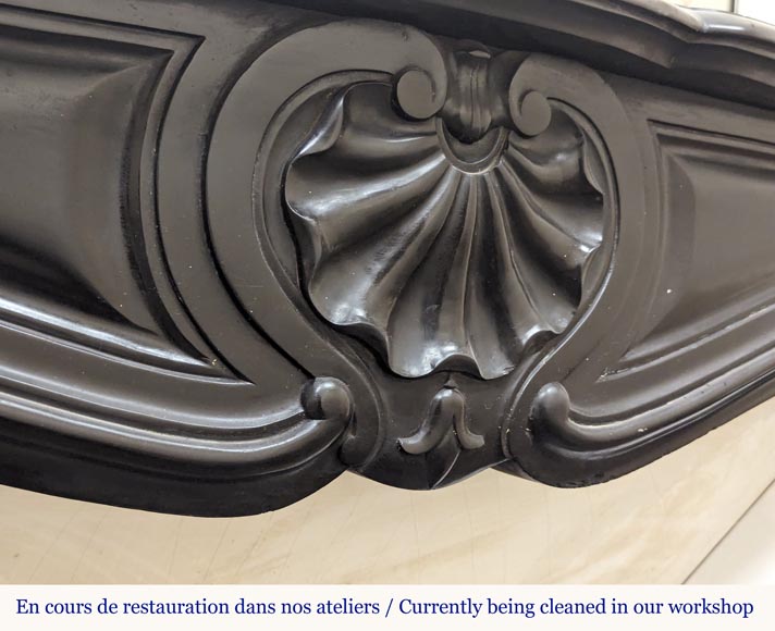 Louis XV style mantel with carved shell in fine black marble Louis XV style mantel with carved shell in fine black marble-2
