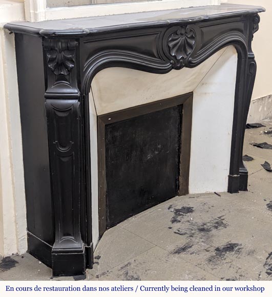 Louis XV style mantel with carved shell in fine black marble Louis XV style mantel with carved shell in fine black marble-3