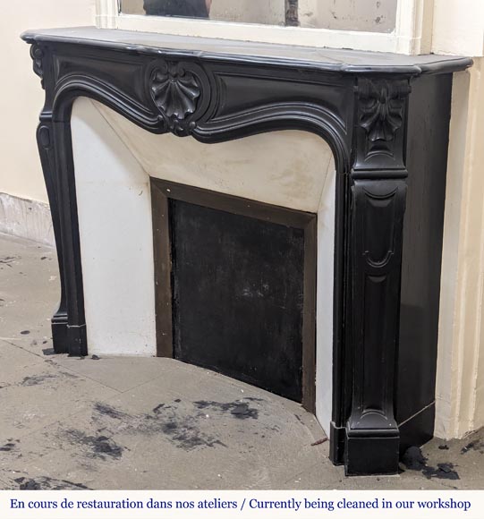 Louis XV style mantel with carved shell in fine black marble Louis XV style mantel with carved shell in fine black marble-6