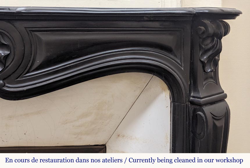 Louis XV style mantel with carved shell in fine black marble Louis XV style mantel with carved shell in fine black marble-7