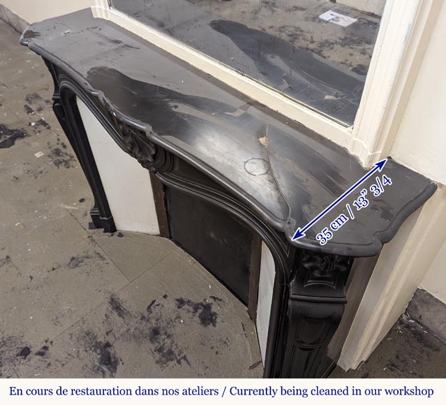 Louis XV style mantel with carved shell in fine black marble Louis XV style mantel with carved shell in fine black marble-9