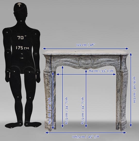 Louis XV style Pompadour mantel in Bleu Fleuri marble Louis XV style Pompadour mantel in Bleu Fleuri marble-9