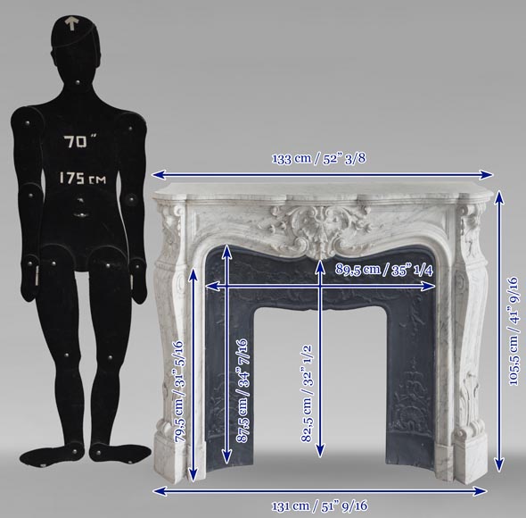 Louis XV style mantel in veined Carrara marble Louis XV style mantel in veined Carrara marble-12