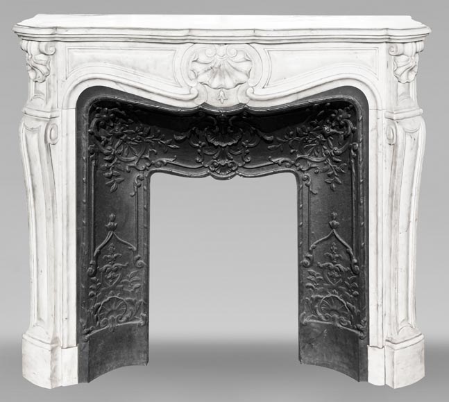 Louis XV style fireplace with three shells, in Carrara marble Louis XV style fireplace with three shells, in Carrara marble-0