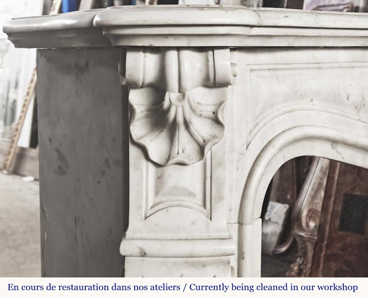 Louis XV style fireplace with three shells, in Carrara marble Louis XV style fireplace with three shells, in Carrara marble-4