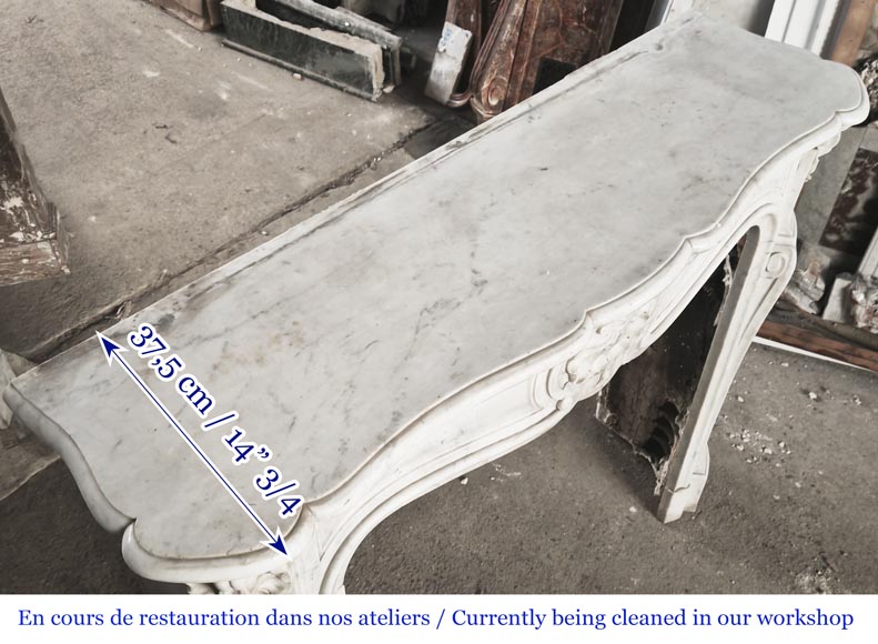 Louis XV style fireplace with three shells, in Carrara marble Louis XV style fireplace with three shells, in Carrara marble-9