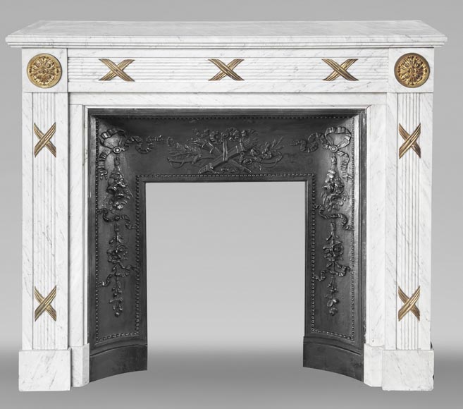 Louis XVI style fireplace in Carrara marble and bronze Louis XVI style fireplace in Carrara marble and bronze-0