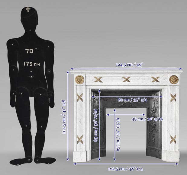 Louis XVI style fireplace in Carrara marble and bronze Louis XVI style fireplace in Carrara marble and bronze-10