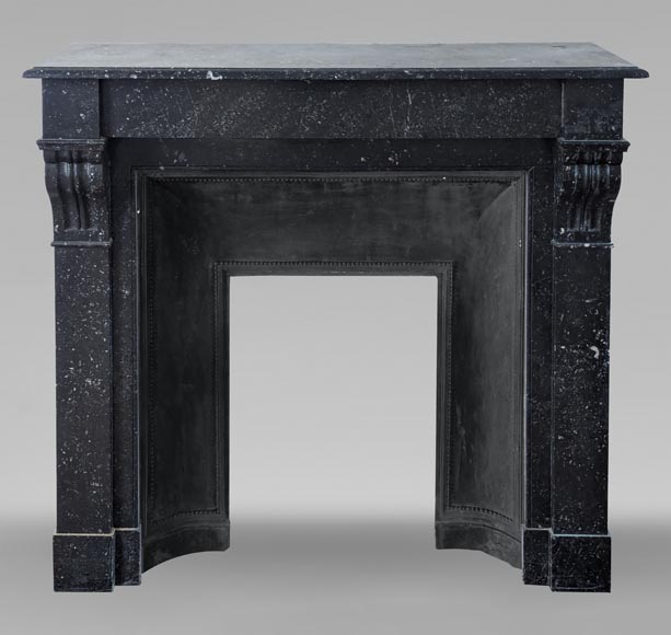Napoleon III style mantel in black speckled marble with modillions Napoleon III style mantel in black speckled marble with modillions-0