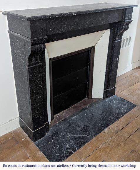 Napoleon III style mantel in black speckled marble with modillions Napoleon III style mantel in black speckled marble with modillions-2
