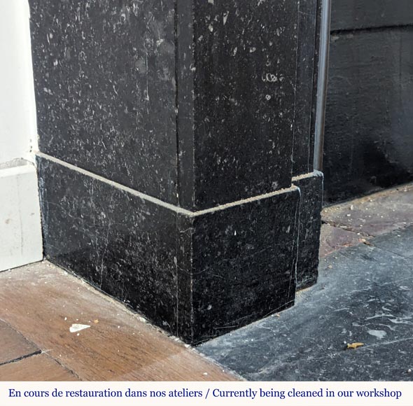 Napoleon III style mantel in black speckled marble with modillions Napoleon III style mantel in black speckled marble with modillions-5