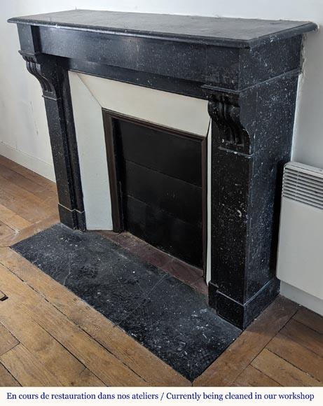 Napoleon III style mantel in black speckled marble with modillions Napoleon III style mantel in black speckled marble with modillions-6