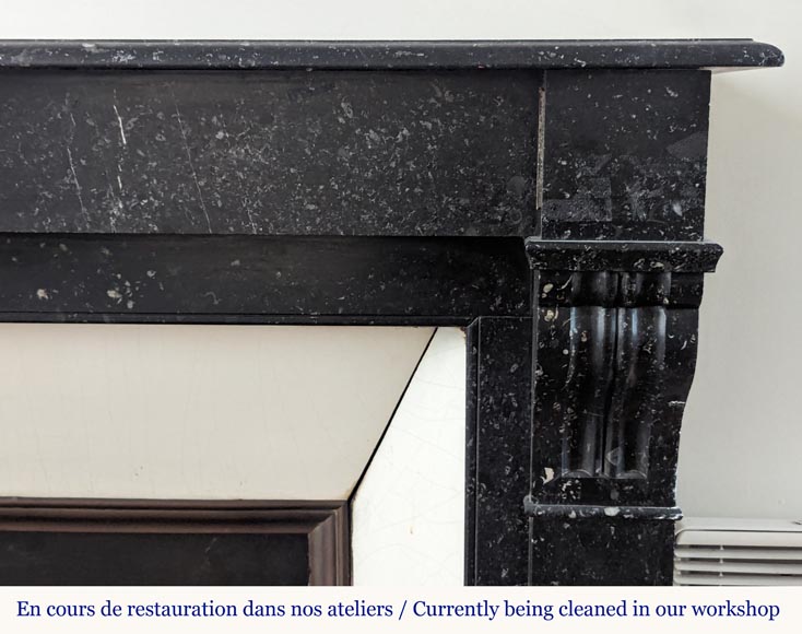 Napoleon III style mantel in black speckled marble with modillions Napoleon III style mantel in black speckled marble with modillions-7