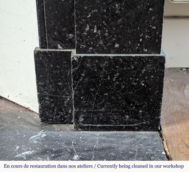 Napoleon III style mantel in black speckled marble with modillions Napoleon III style mantel in black speckled marble with modillions-8