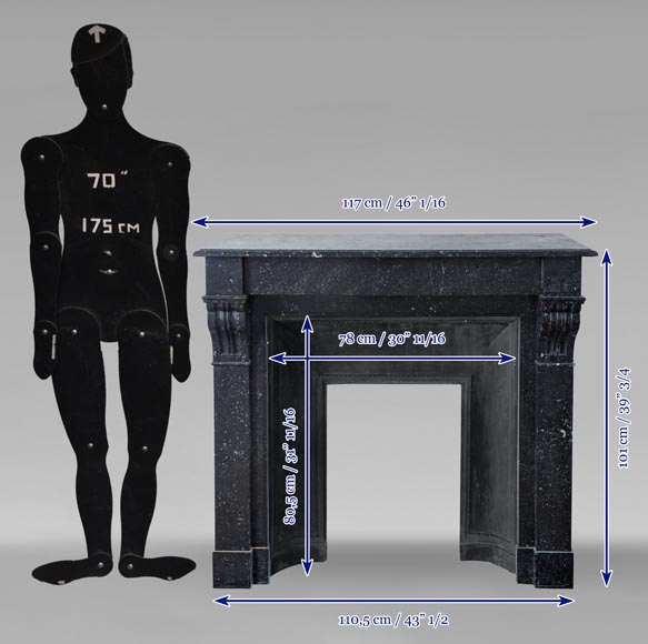 Napoleon III style mantel in black speckled marble with modillions Napoleon III style mantel in black speckled marble with modillions-10