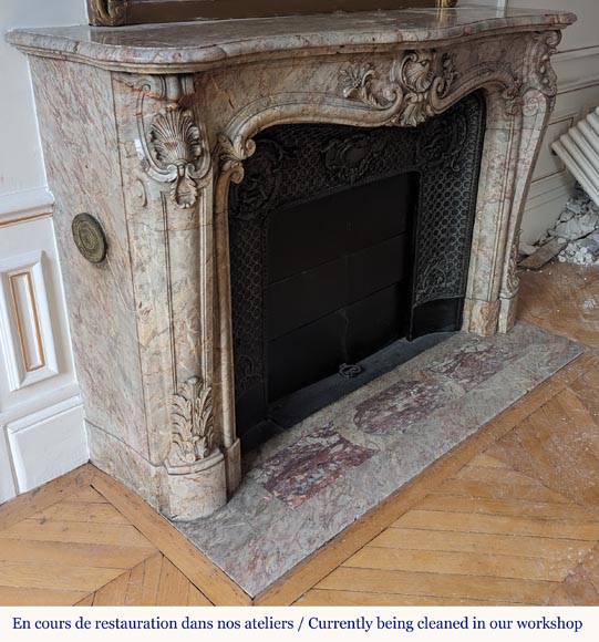 Large Louis XV style curved and finely carved Sarrancolin marble mantel Large Louis XV style curved and finely carved Sarrancolin marble mantel-4