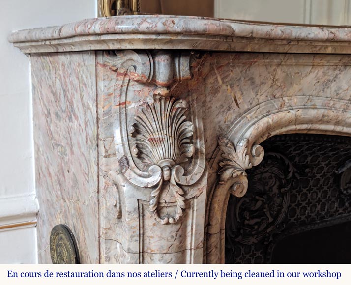 Large Louis XV style curved and finely carved Sarrancolin marble mantel Large Louis XV style curved and finely carved Sarrancolin marble mantel-5