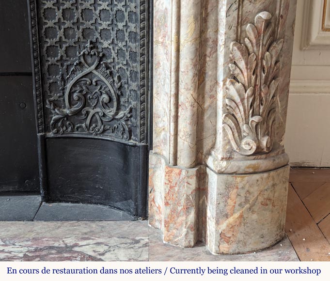 Large Louis XV style curved and finely carved Sarrancolin marble mantel Large Louis XV style curved and finely carved Sarrancolin marble mantel-12