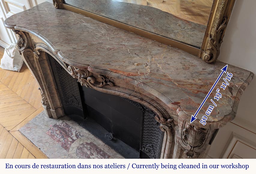 Large Louis XV style curved and finely carved Sarrancolin marble mantel Large Louis XV style curved and finely carved Sarrancolin marble mantel-16