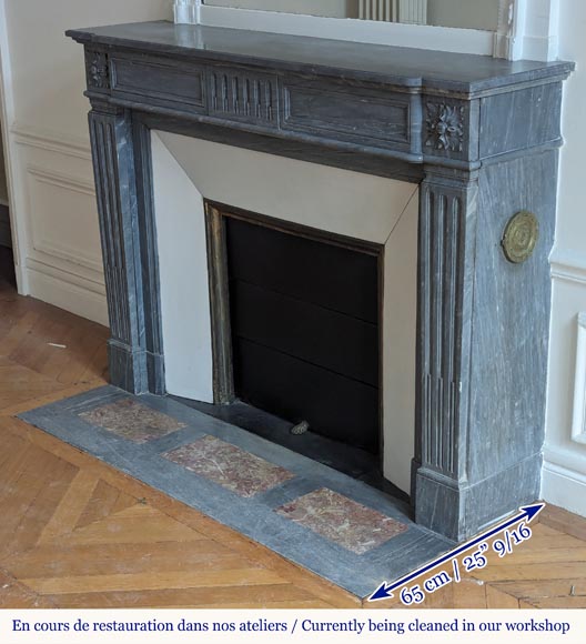 Louis XVI style mantel with curved flutes adorned with rosettes carved in Turquin marble Louis XVI style mantel with curved flutes adorned with rosettes carved in Turquin marble-5