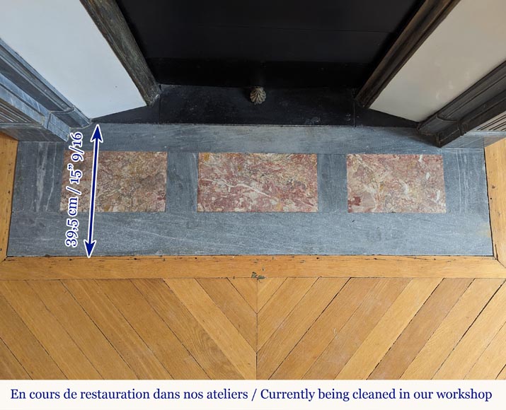 Louis XVI style mantel with curved flutes adorned with rosettes carved in Turquin marble Louis XVI style mantel with curved flutes adorned with rosettes carved in Turquin marble-9