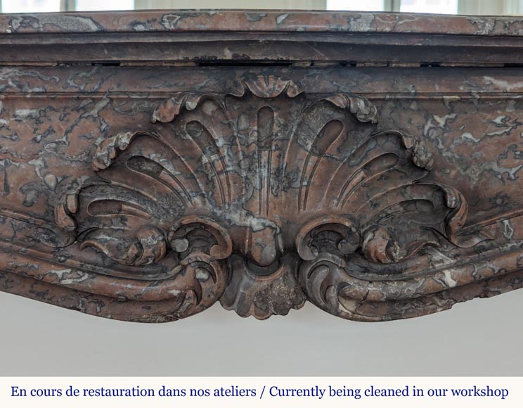 Louis XV style mantel in Rouge du Nord marble with shell décor Louis XV style mantel in Rouge du Nord marble with shell décor-1