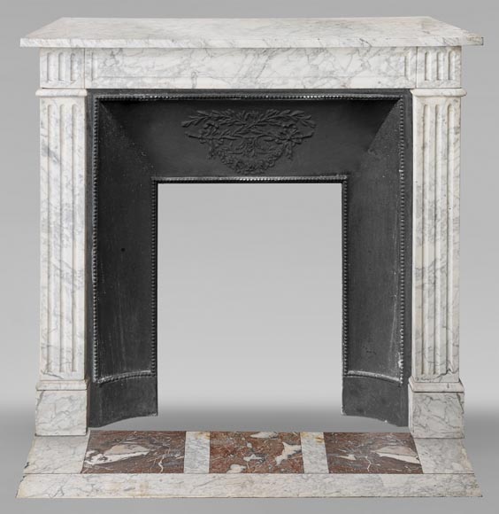 Louis XVI style mantel in veined Carrara marble with fluting Louis XVI style mantel in veined Carrara marble with fluting-0