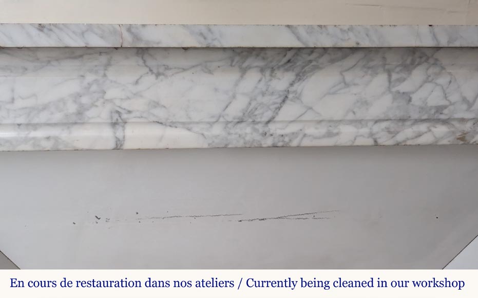 Louis XVI style mantel in veined Carrara marble with fluting Louis XVI style mantel in veined Carrara marble with fluting-1
