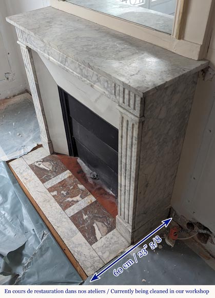 Louis XVI style mantel in veined Carrara marble with fluting Louis XVI style mantel in veined Carrara marble with fluting-5