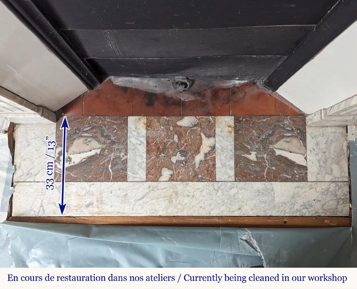 Louis XVI style mantel in veined Carrara marble with fluting Louis XVI style mantel in veined Carrara marble with fluting-8