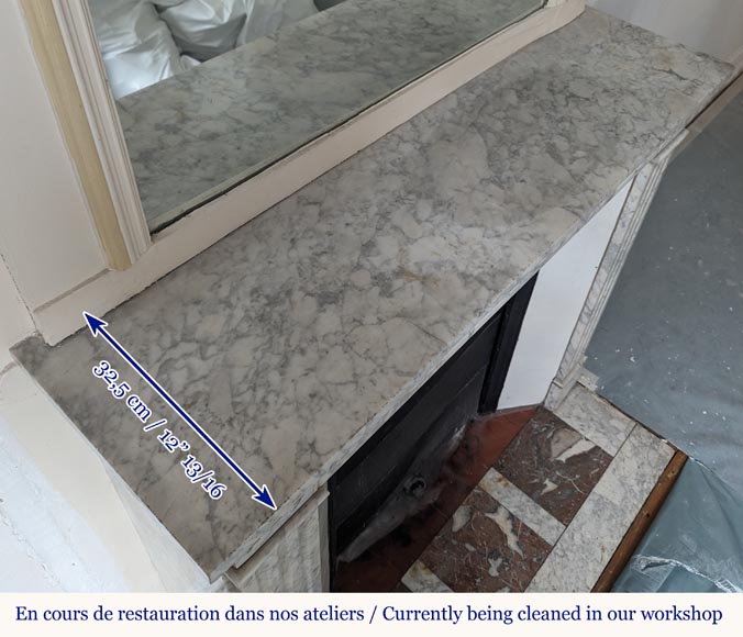 Louis XVI style mantel in veined Carrara marble with fluting Louis XVI style mantel in veined Carrara marble with fluting-9