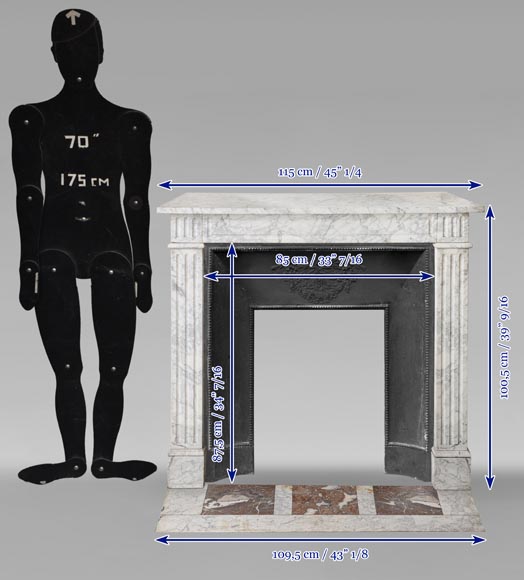 Louis XVI style mantel in veined Carrara marble with fluting Louis XVI style mantel in veined Carrara marble with fluting-10