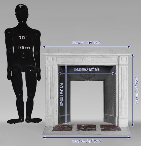 Louis XVI style mantel in Carrara marble adorned with a sunflower Louis XVI style mantel in Carrara marble adorned with a sunflower-11