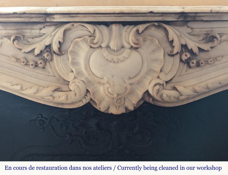 Louis XV style mantel in Carrara marble richly carved with foliage Louis XV style mantel in Carrara marble richly carved with foliage-1