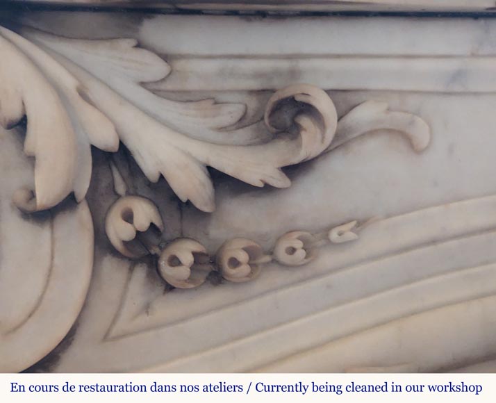 Louis XV style mantel in Carrara marble richly carved with foliage Louis XV style mantel in Carrara marble richly carved with foliage-4