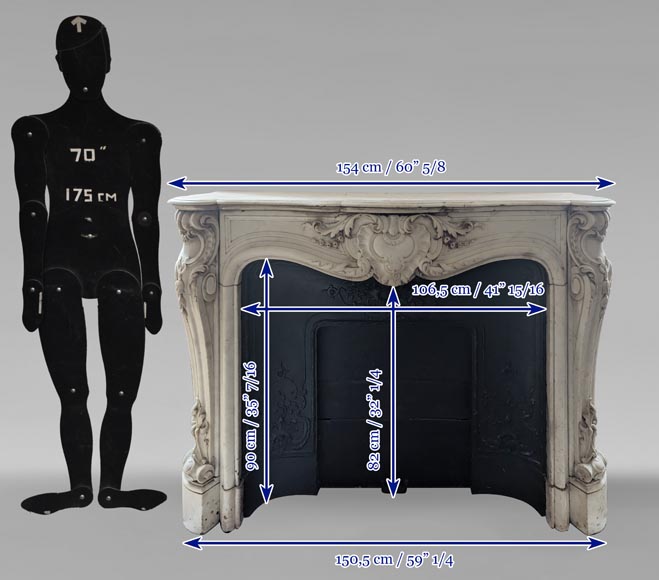 Louis XV style mantel in Carrara marble richly carved with foliage Louis XV style mantel in Carrara marble richly carved with foliage-17