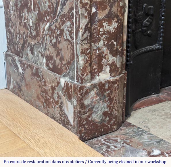 Louis XIV style mantel with acroterion in Rouge du Nord marble Louis XIV style mantel with acroterion in Rouge du Nord marble-4
