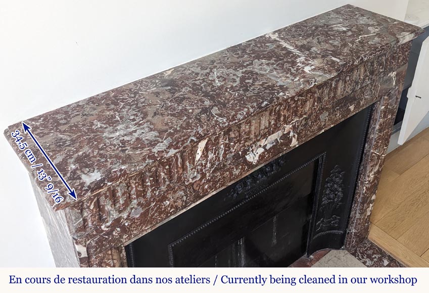 Louis XIV style mantel with acroterion in Rouge du Nord marble Louis XIV style mantel with acroterion in Rouge du Nord marble-9